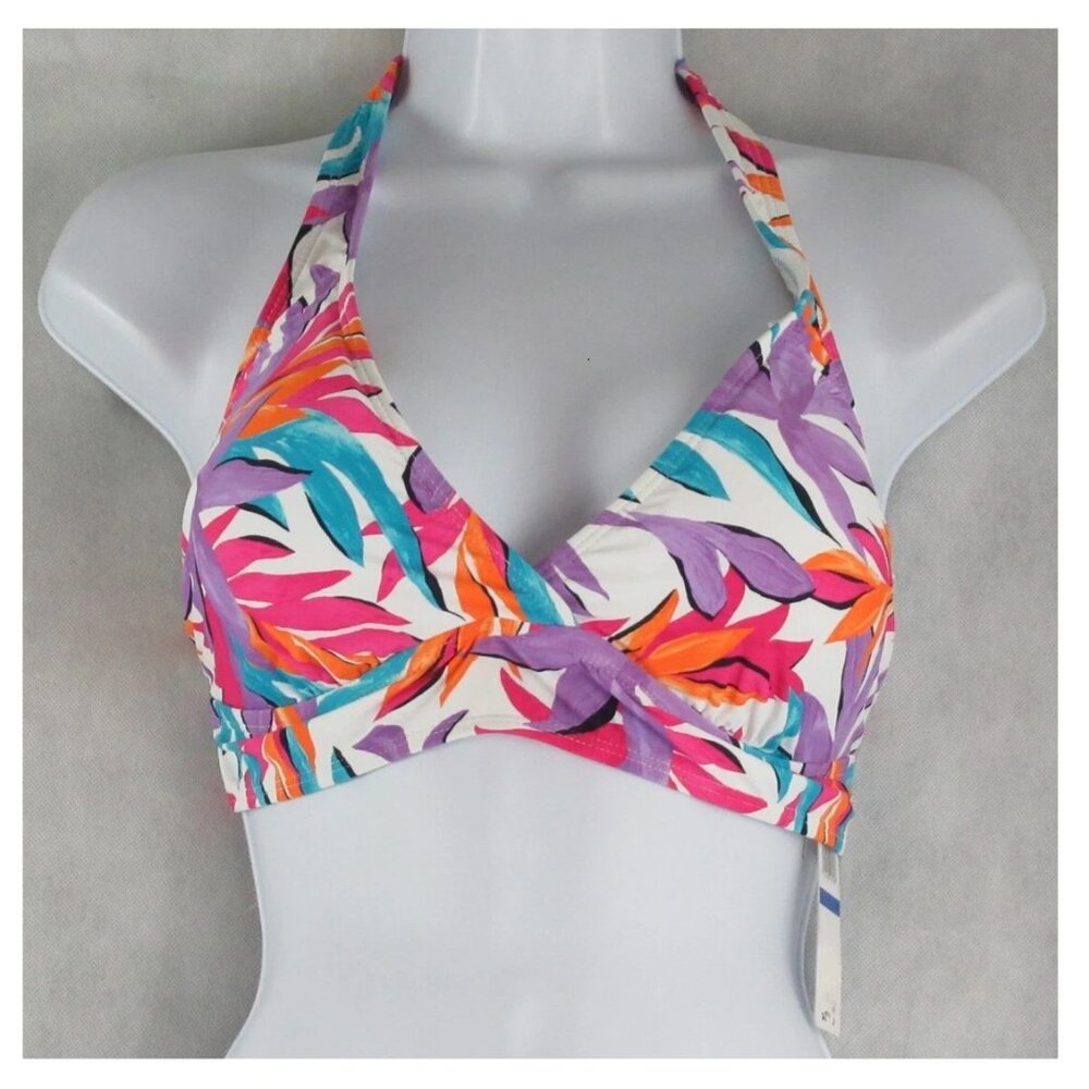 Anne Cole Women's Marilyn Halter Bikini Top Swimsuit, Floral Multi, Size D-Cup